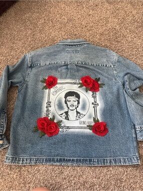 Bruno Mars the romantic tour Denim Jacket with Red Rose Embroidered Patch DTF